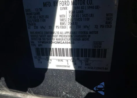 2021 Ford Explorer Xlt из США, поврежденный, VIN 1FMSK8DH2MGA59433